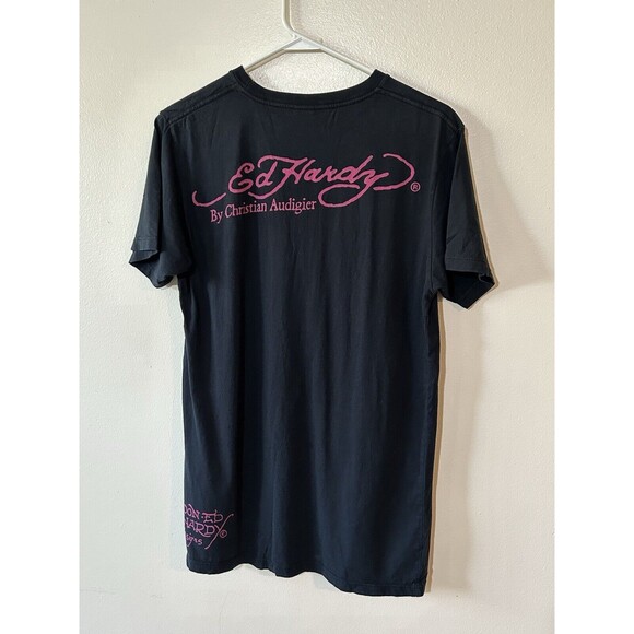Vintage Y2K ED HARDY Bulldog w/crown T-shirt Size Med 2000’s Christian Audigier - Picture 4 of 4